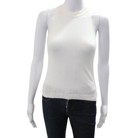 Alice + Olivia Tops - Alice + Olivia Women White Mock Neck Herringbone Tank Designer Size S
